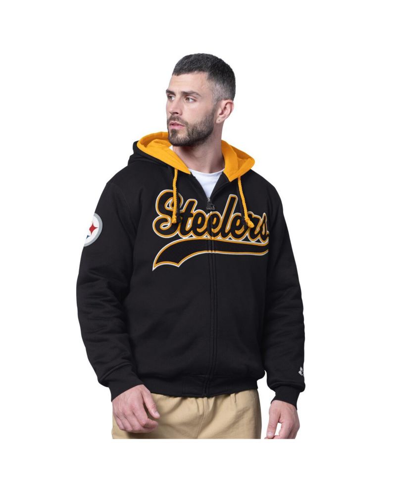 Men's Black Pittsburgh Steelers Big Shot Full-Zip Double Hoodie