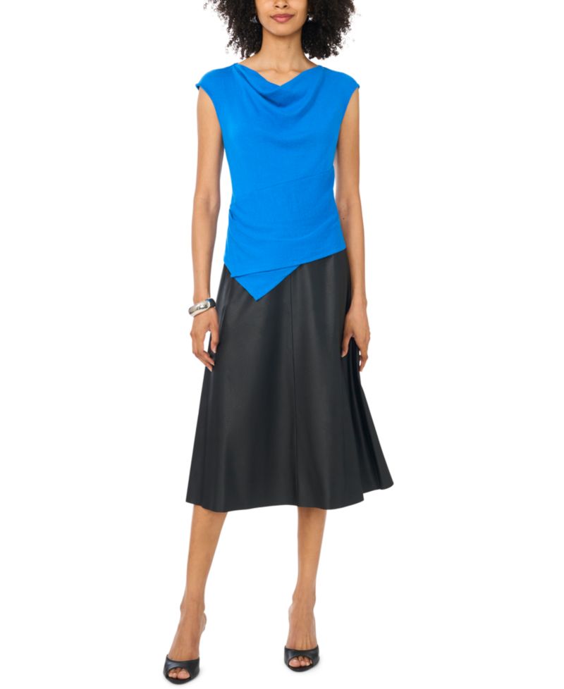 Women's Draped Tie Front Cowl Neck Sleeveless Top