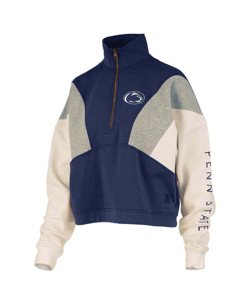 Women's Navy Penn State Nittany Lions Ferrara Color Block Quarter-Zip Sweatshirt