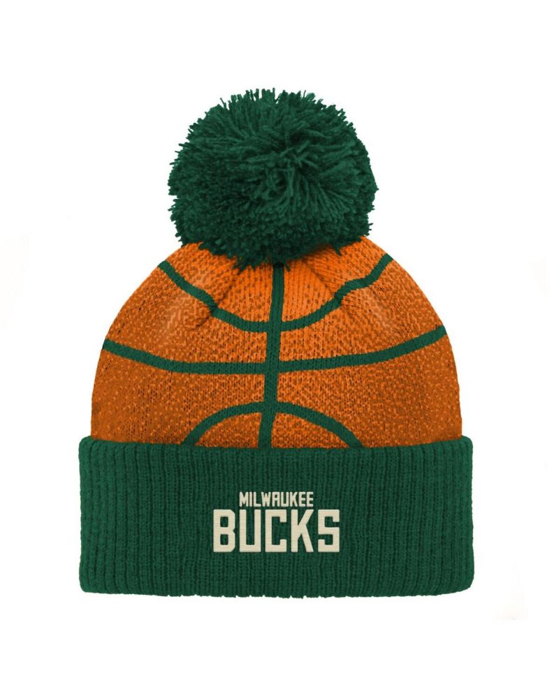 Preschool Hunter Green Milwaukee Bucks Basketball Head Cuffed with Pom Knit Hat