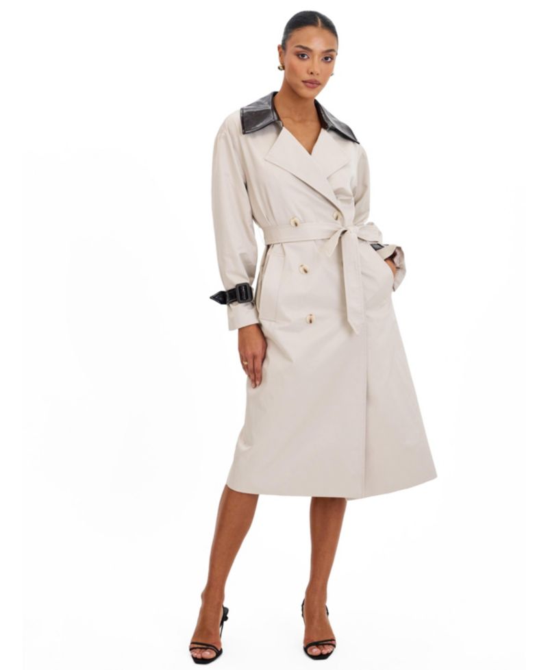 Women's Umber Oyster Double-Breasted Lapel Trench Coat