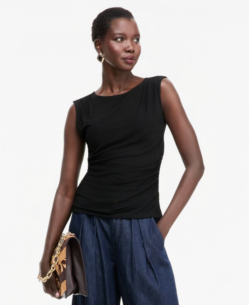 I.N.C. Women's Solid Mesh Ruched Tank