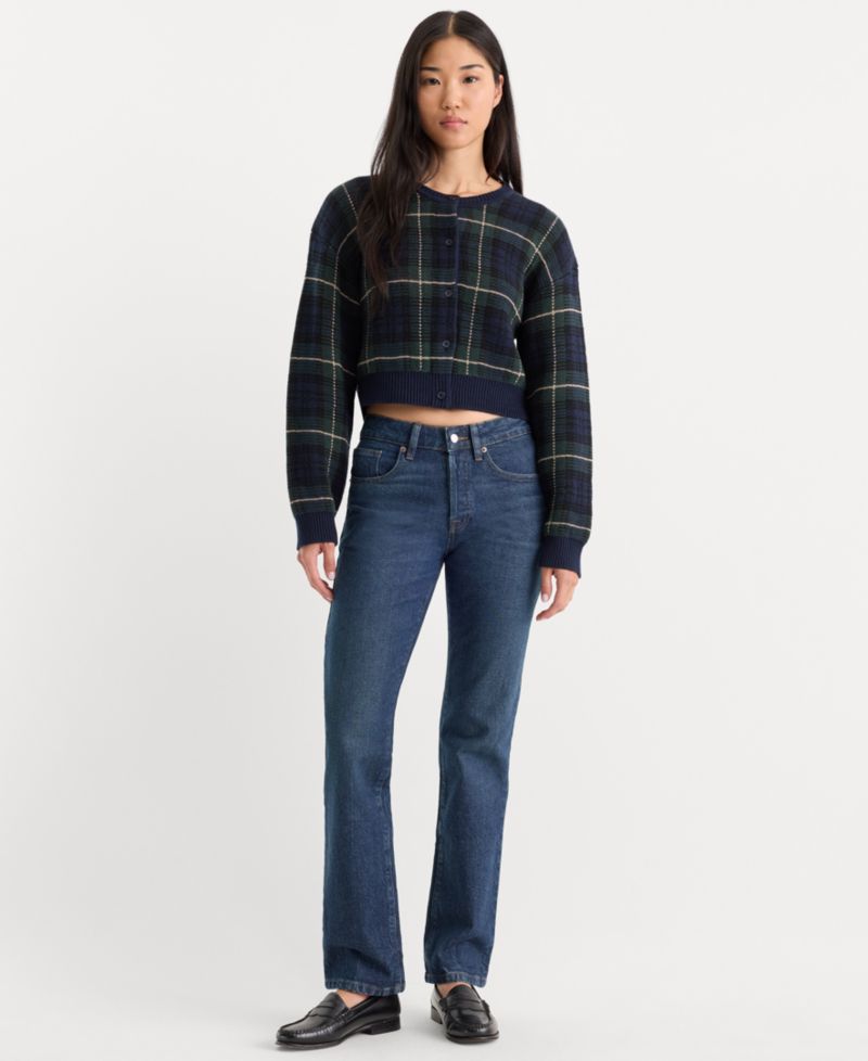 Women's Cropped Plaid Cardigan Sweater