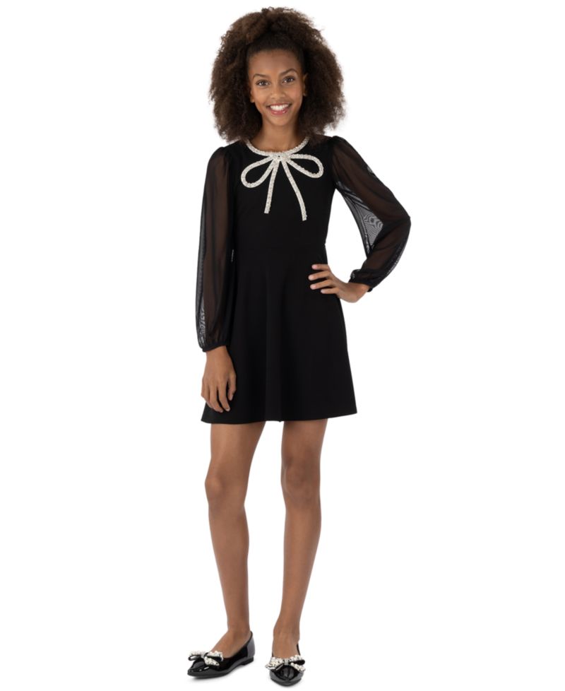 Girls' 7-16 Knee Length Long-Sleeve Dress