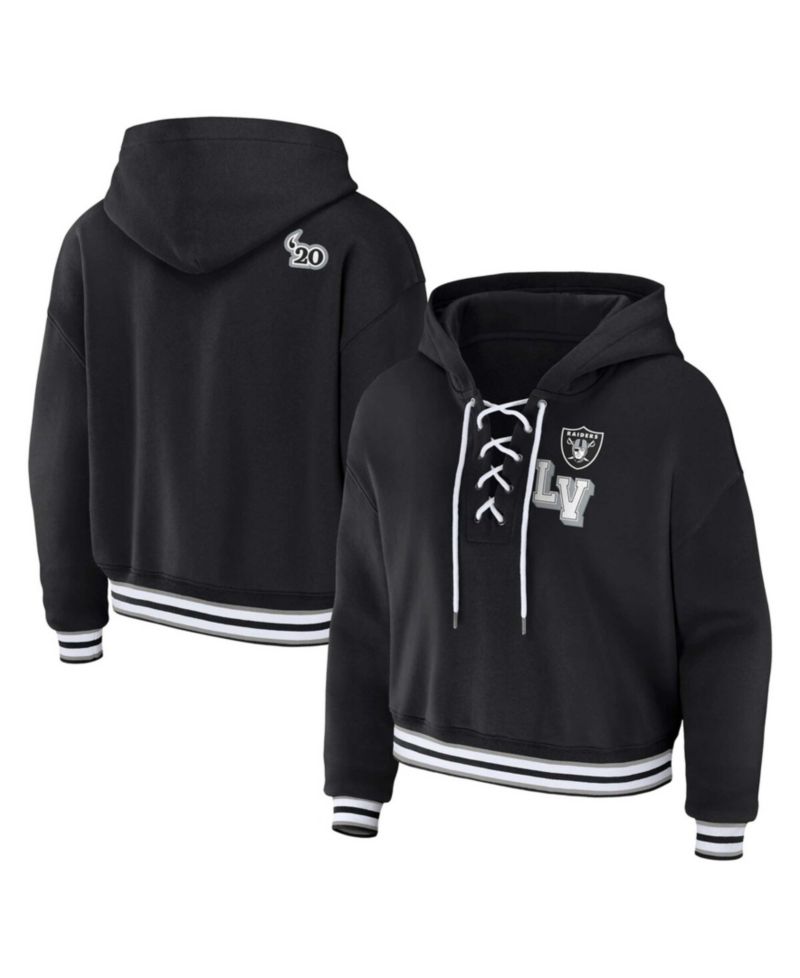 Women's Black Las Vegas Raiders Plus Size Lace-Up Pullover Hoodie