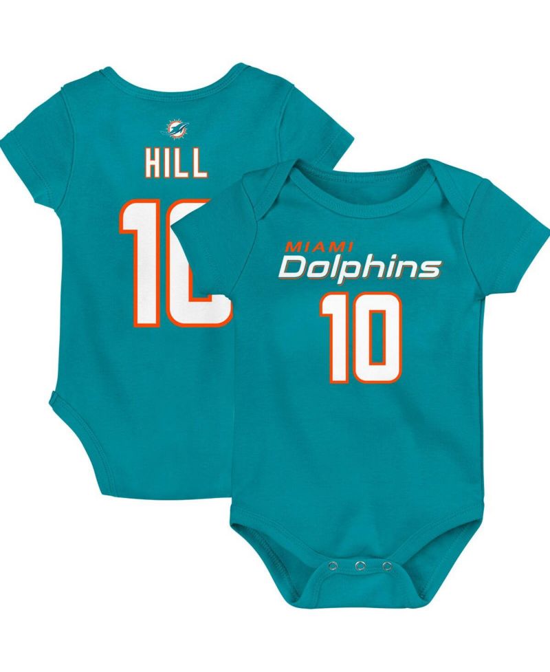 Baby Boys and Girls Tyreek Hill Aqua Miami Dolphins Mainliner Player Name and Number Bodysuit