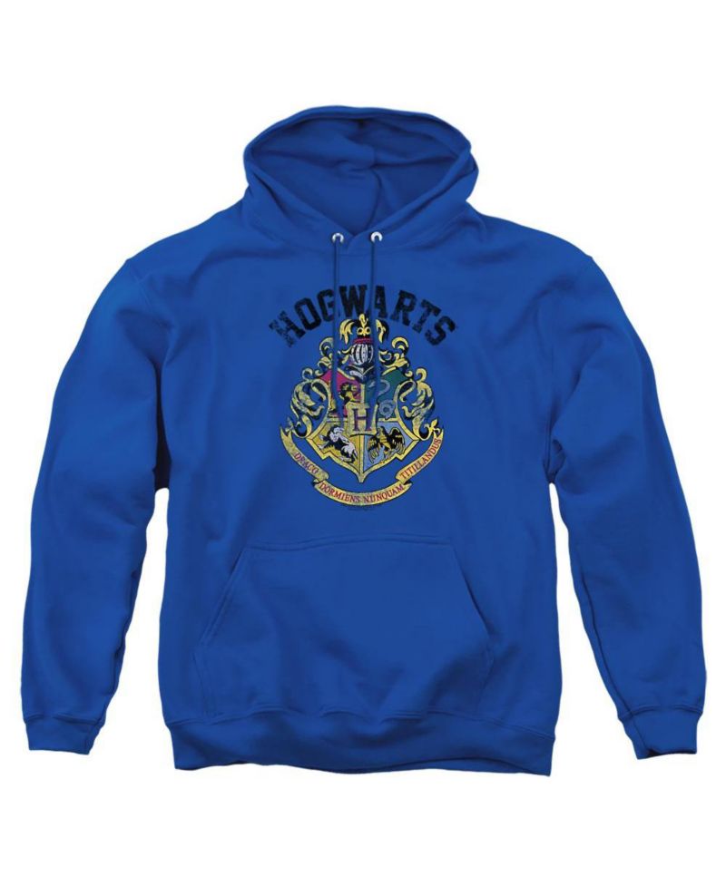 Men's Distressed-Graphic Hogwarts Crest Classic-Fit Pullover Hoodie