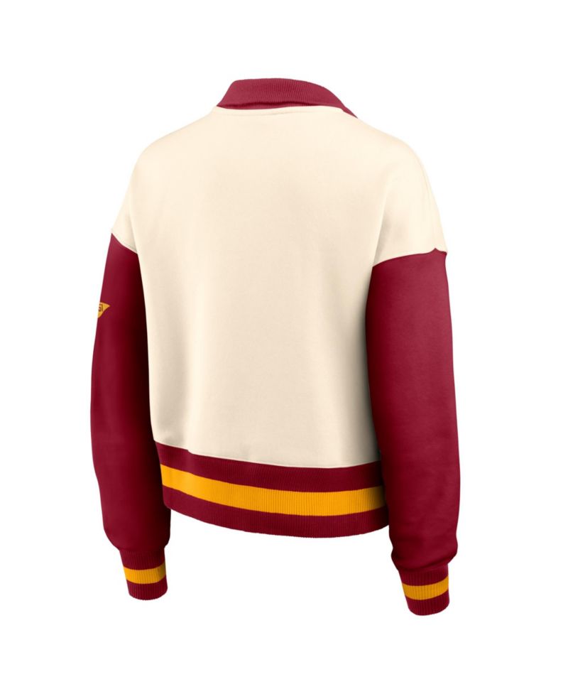 Women's Natural/Scarlet Florida State Seminoles Oversized Legacy Color Block Cropped Quarter-Zip Pullover Sweatshirt