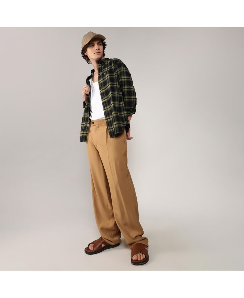Men's Midnight Black & Sage Green Brushed Buffalo Check Shirt