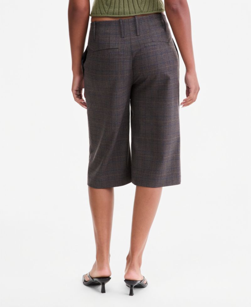 Women's Plaid High-Rise Knee-Length Shorts