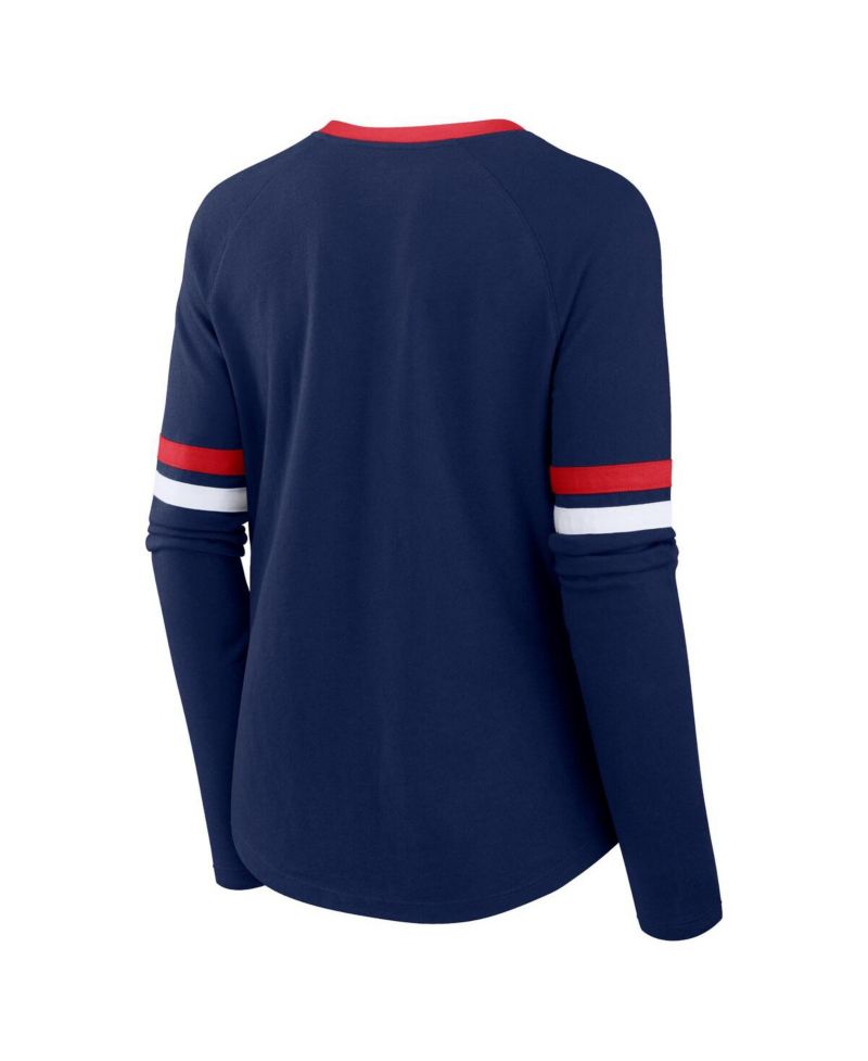 Women's Navy Atlanta Braves Won Done Raglan Lace-Up Long Sleeve T-Shirt