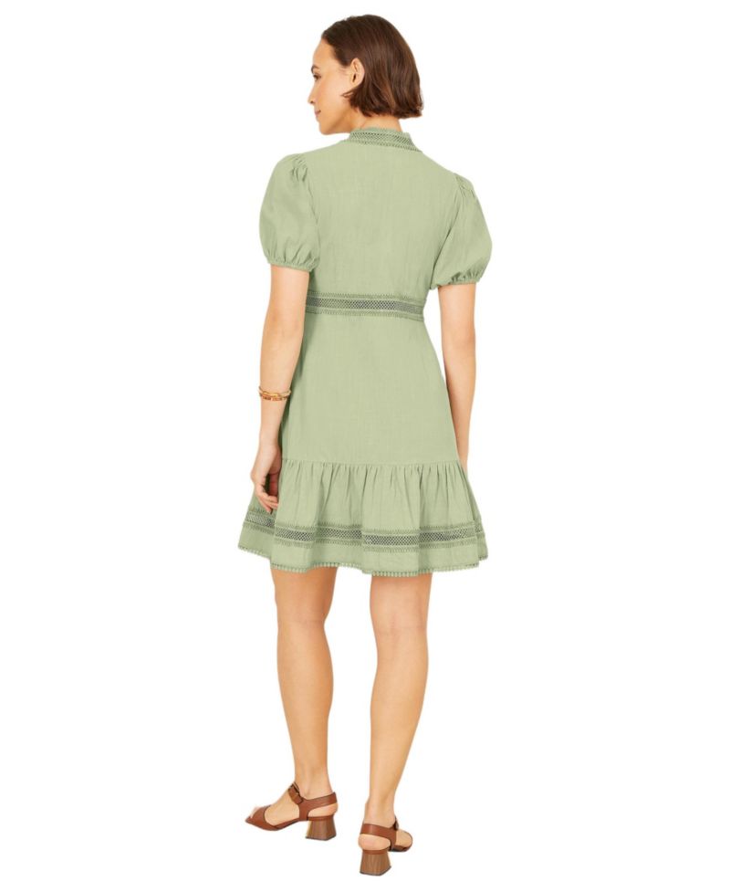 Women's Cotton Lace Trim Skater Shirt Dress