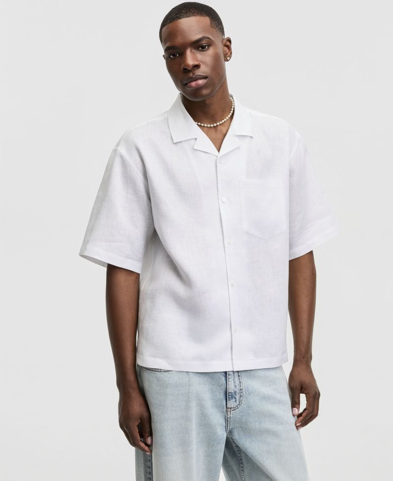 Men's Boxy-Fit Short-Sleeve Linen Camp Shirt