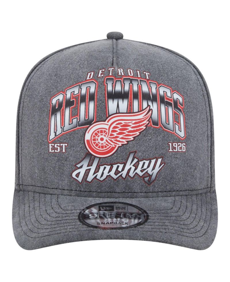 Men's Charcoal Detroit Red Wings Throwback Washed A-Frame Pre-Curved 9FIFTY Snapback Hat