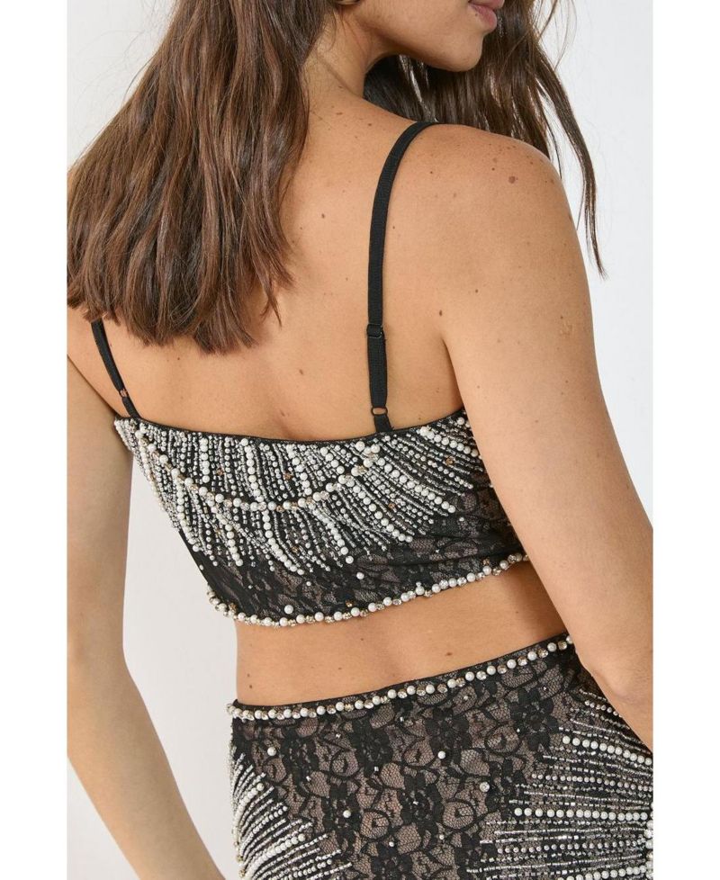 Women's Lace Strappy Sequin Crop Top