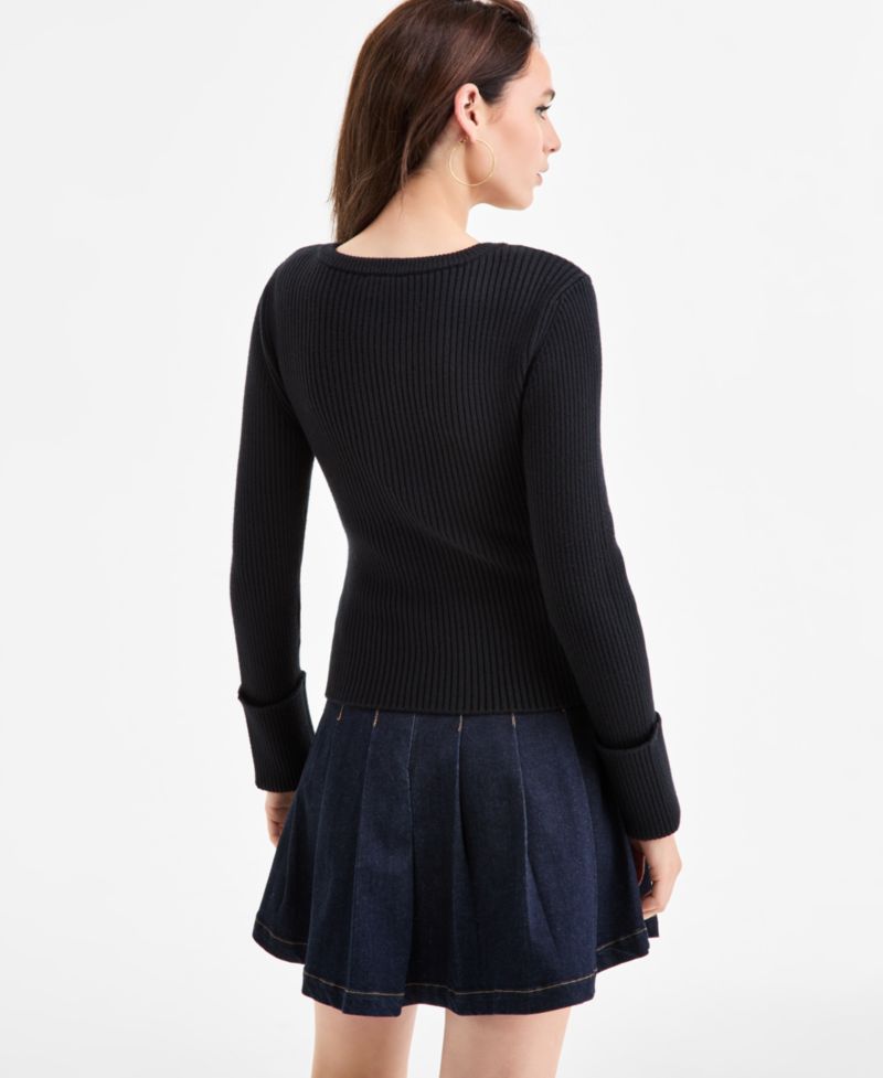 Women's Zip-Front Ribbed-Knit Sweater