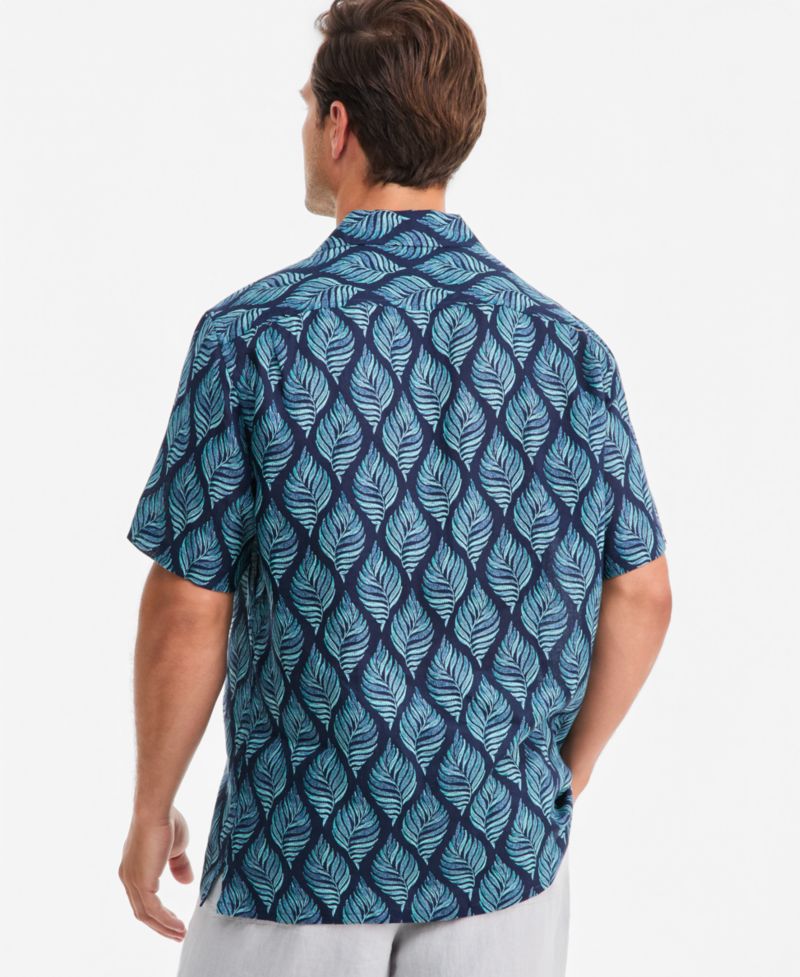 Men's Linen Leaf-Print Short-Sleeve Shirt