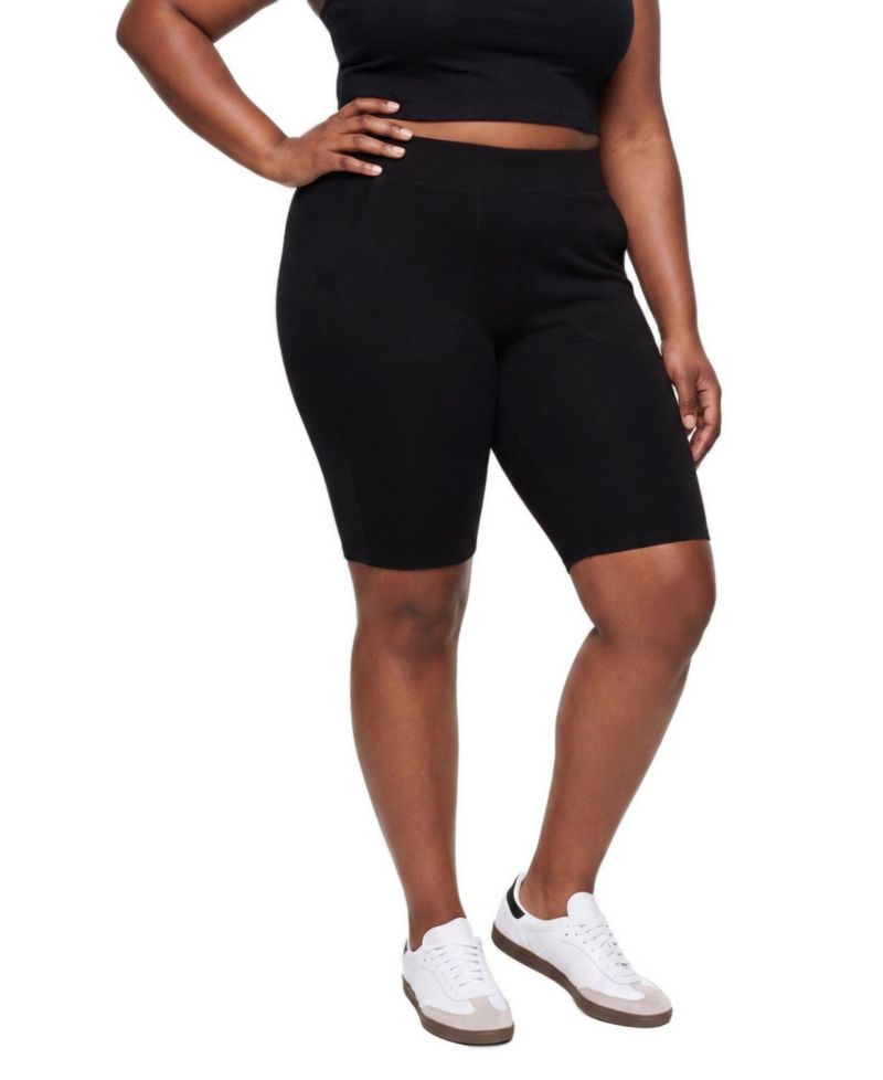 Plus Size High-Waisted 4-way Stretch Bike Shorts with Pockets, 11" Inseam