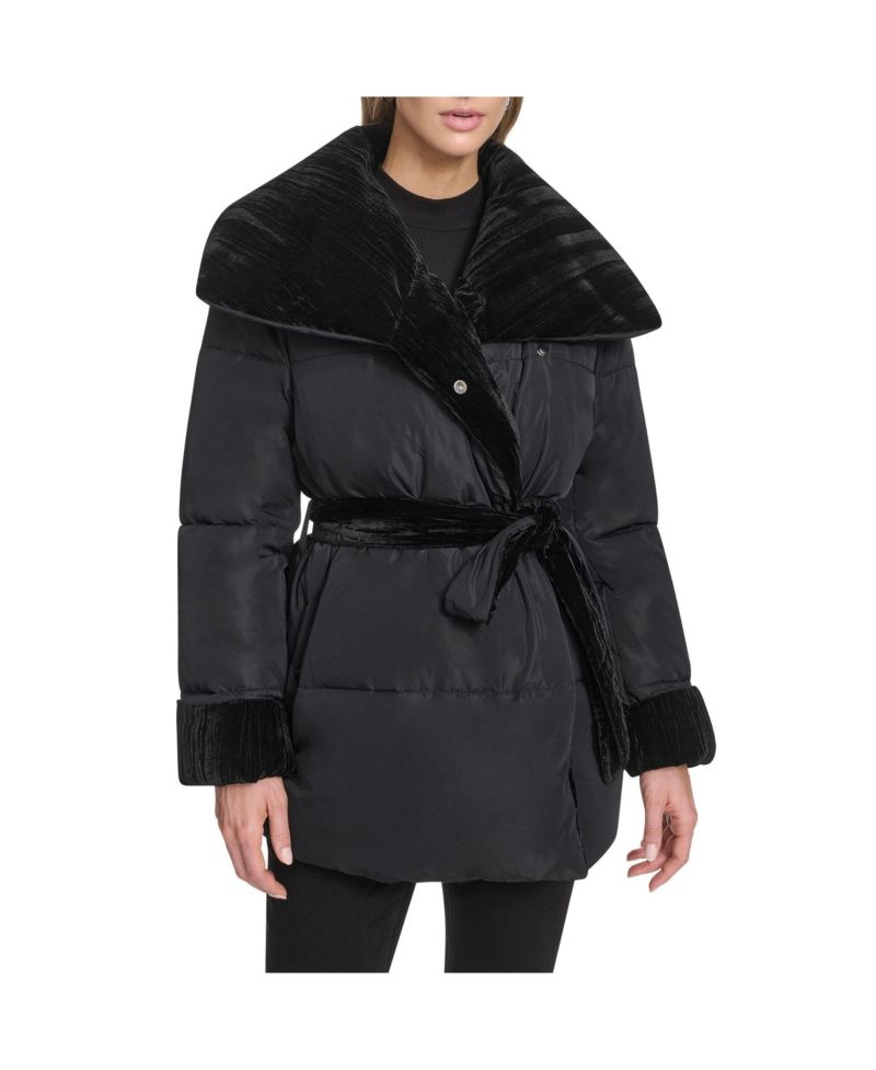 Women's Emerson Mixed Media Belted Wrap Coat