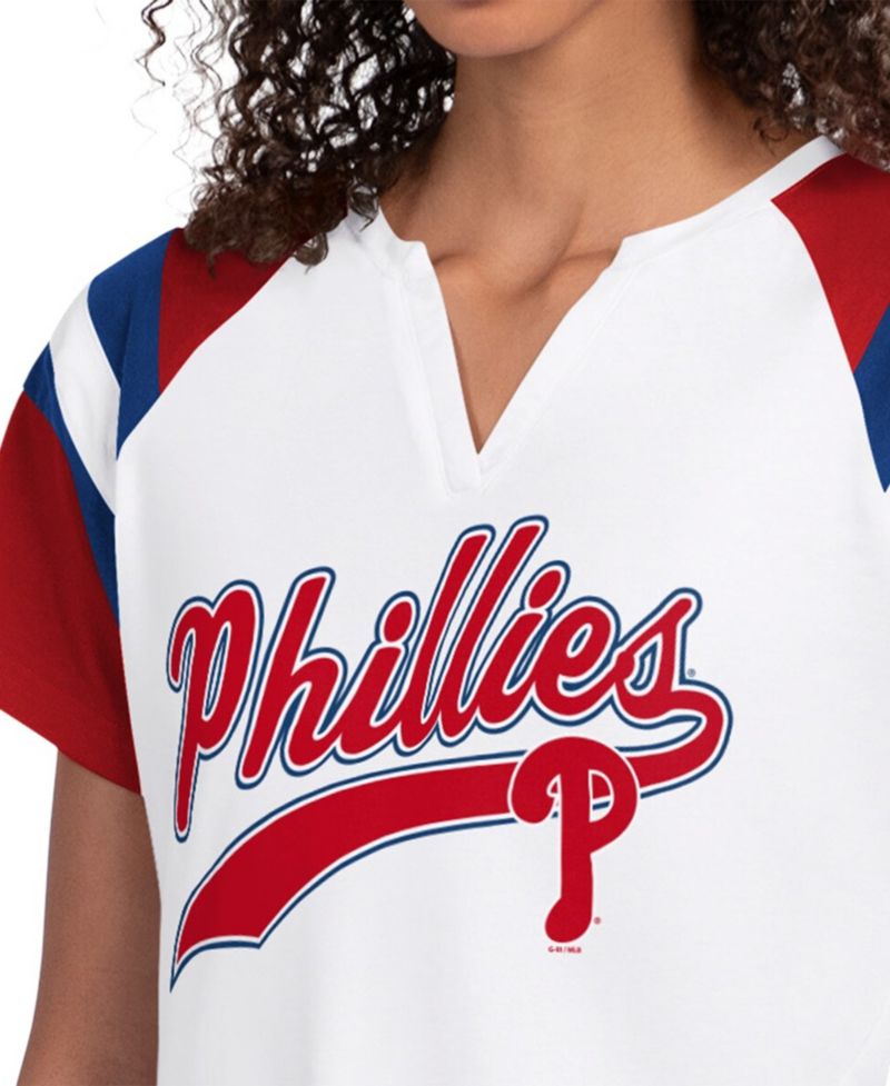 Women's White Philadelphia Phillies Game On Notch Neck Raglan T-Shirt