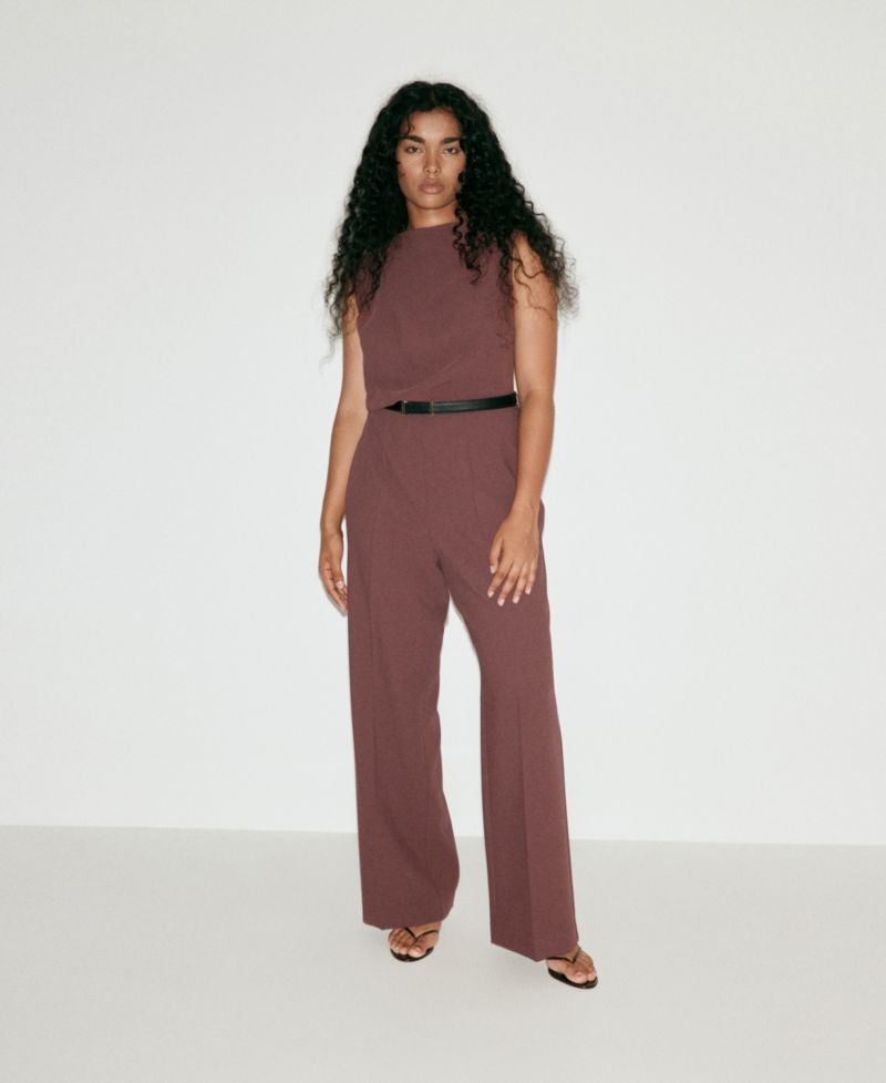 Women's Wide-Leg Belted Sleeveless Jumpsuit
