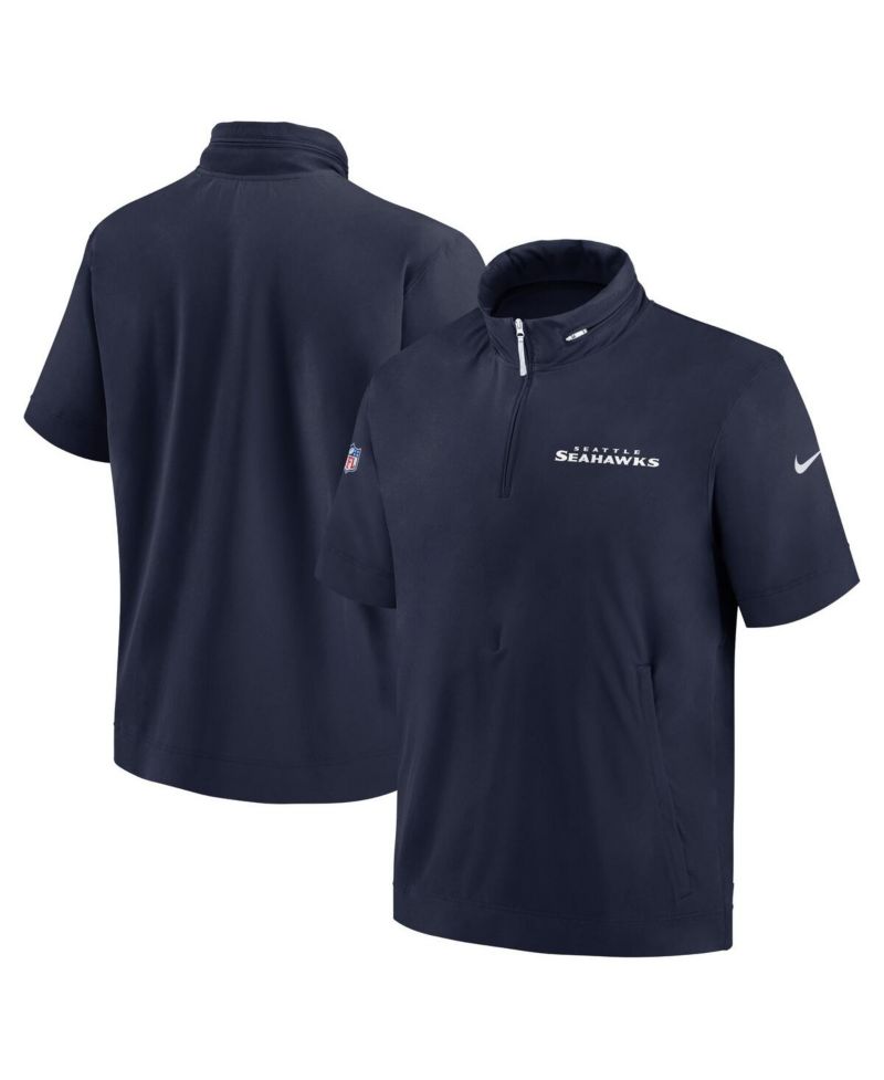 Men's College Navy Seattle Seahawks 2024 Sideline Coach Short Sleeve Half-Zip Hoodie Jacket