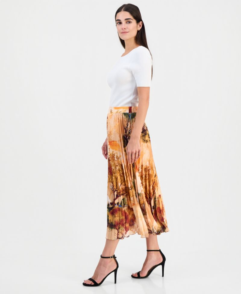 Women's Printed Pull-On Pleated Skirt