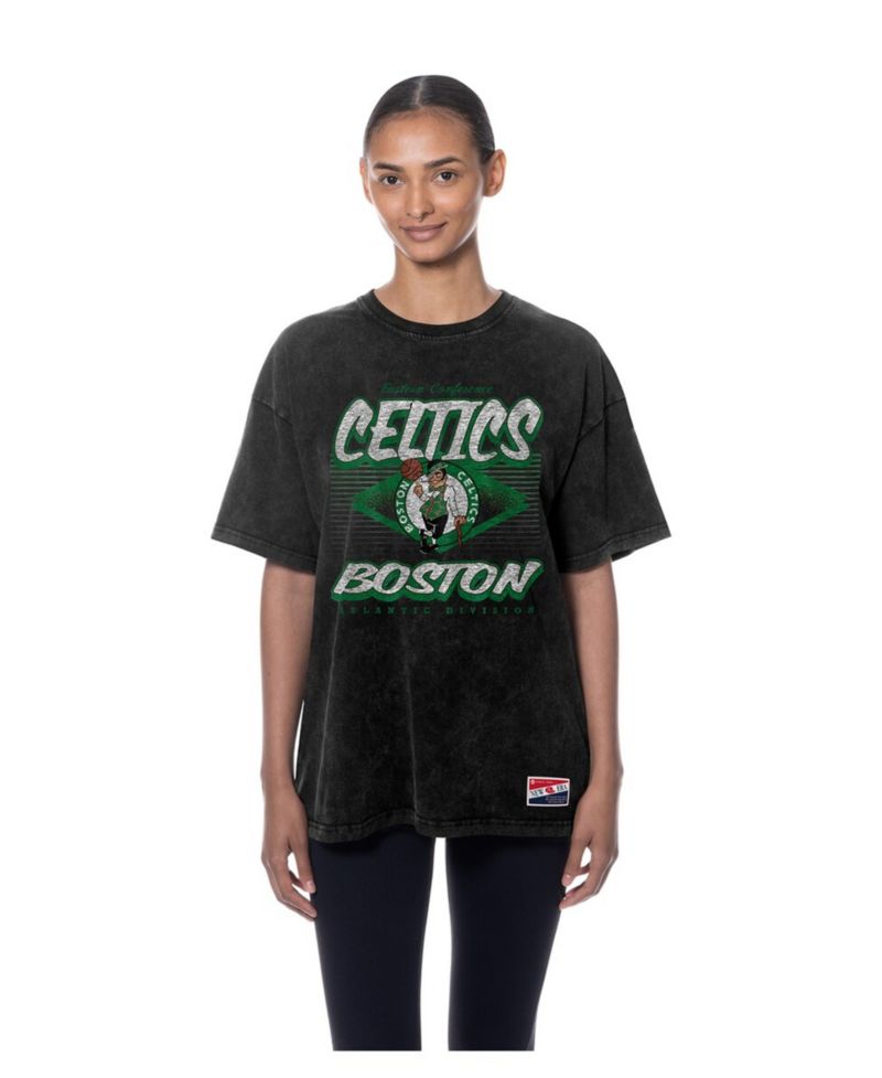 Women's Black Boston Celtics Throwback Mineral Wash Oversized T-Shirt