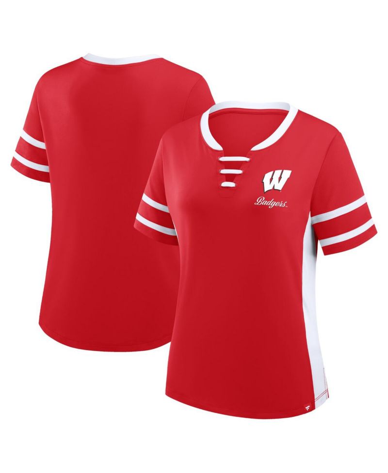 Women's Red/White Wisconsin Badgers Be Fearless Athena Lace-Up T-Shirt