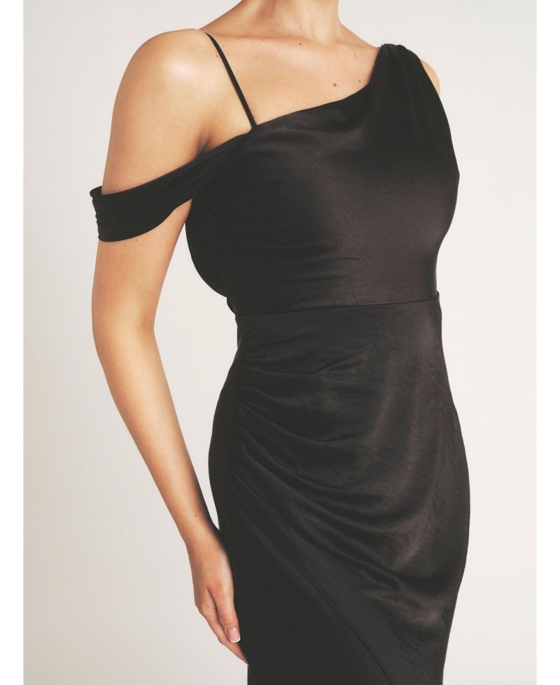Women's Asymmetric Bardot Satin Bridesmaid Dress