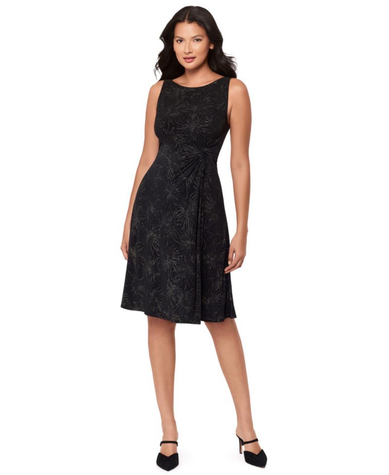 Women's Skylights Starburst-Print Round Neck Midi Shaping Dress
