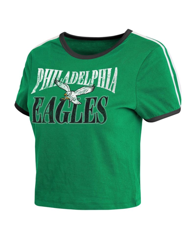 Women's Kelly Green Philadelphia Eagles Cropped Throwback Ringer Baby T-Shirt