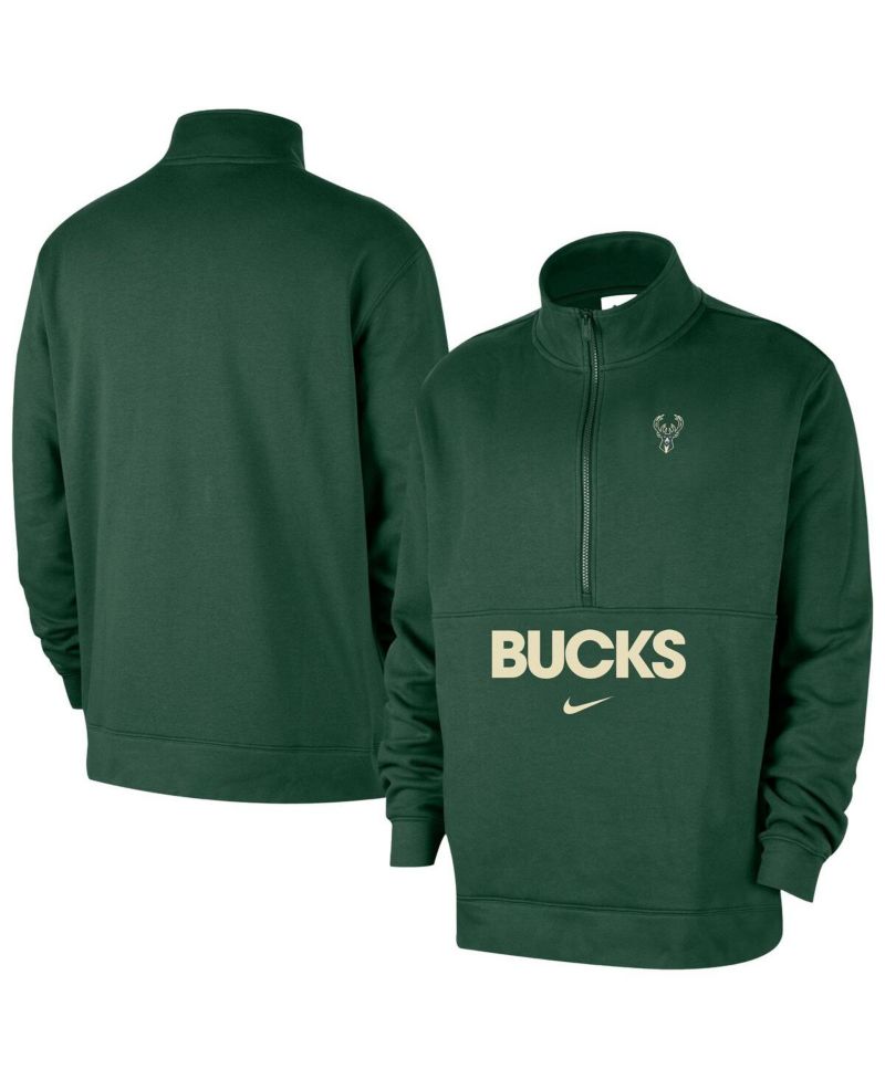 Men's Hunter Green Milwaukee Bucks Courtside Club Half-Zip Jacket