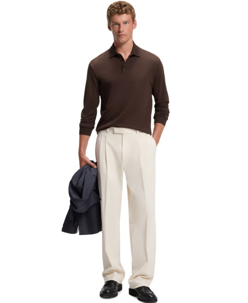Men's Long-Sleeve Interlock Cotton Polo Shirt
