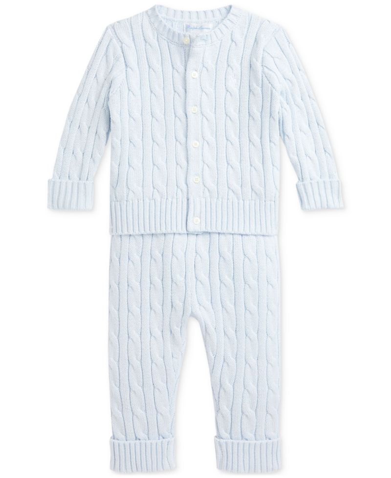 Baby Boys' and Baby Girls' Cable-Knit Cardigan and Pants, 2-Piece Set