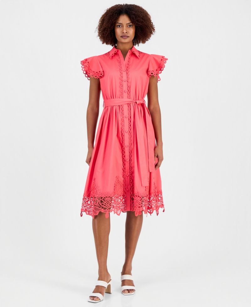 Women's Lace-Trim Flutter-Sleeve Shirtdress