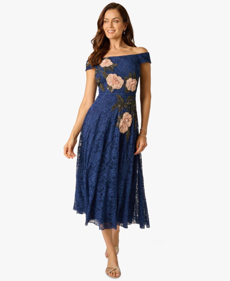 Women's Off-The-Shoulder Embellished Midi Dress