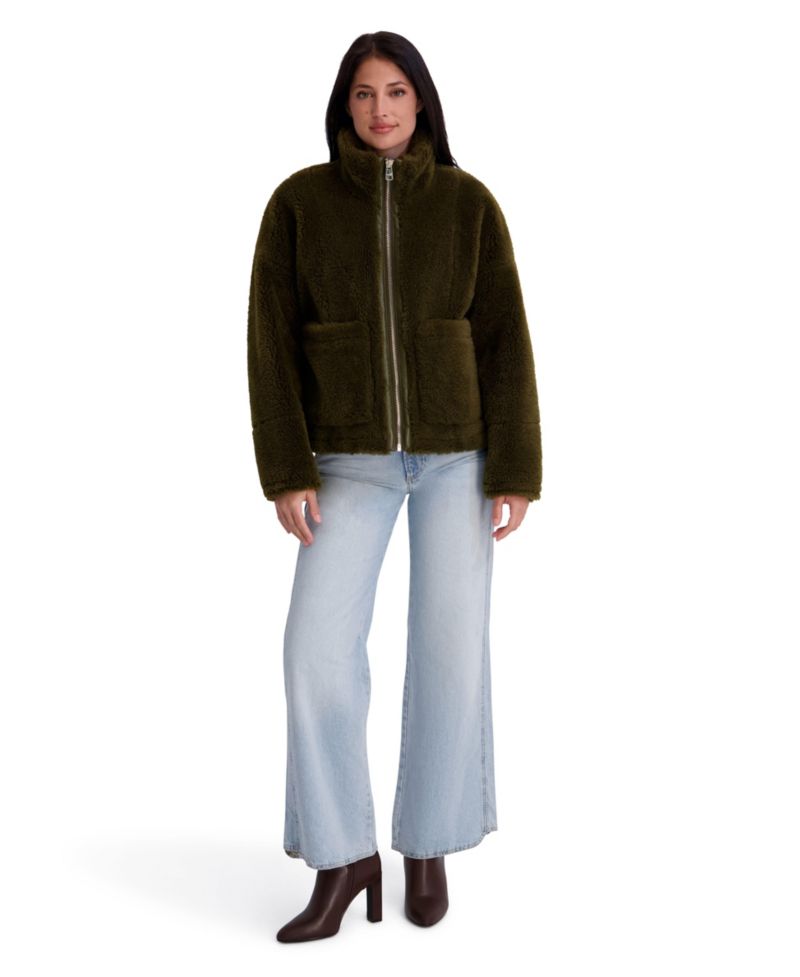 Women's Faux Fur Funnel Neck Short Jacket