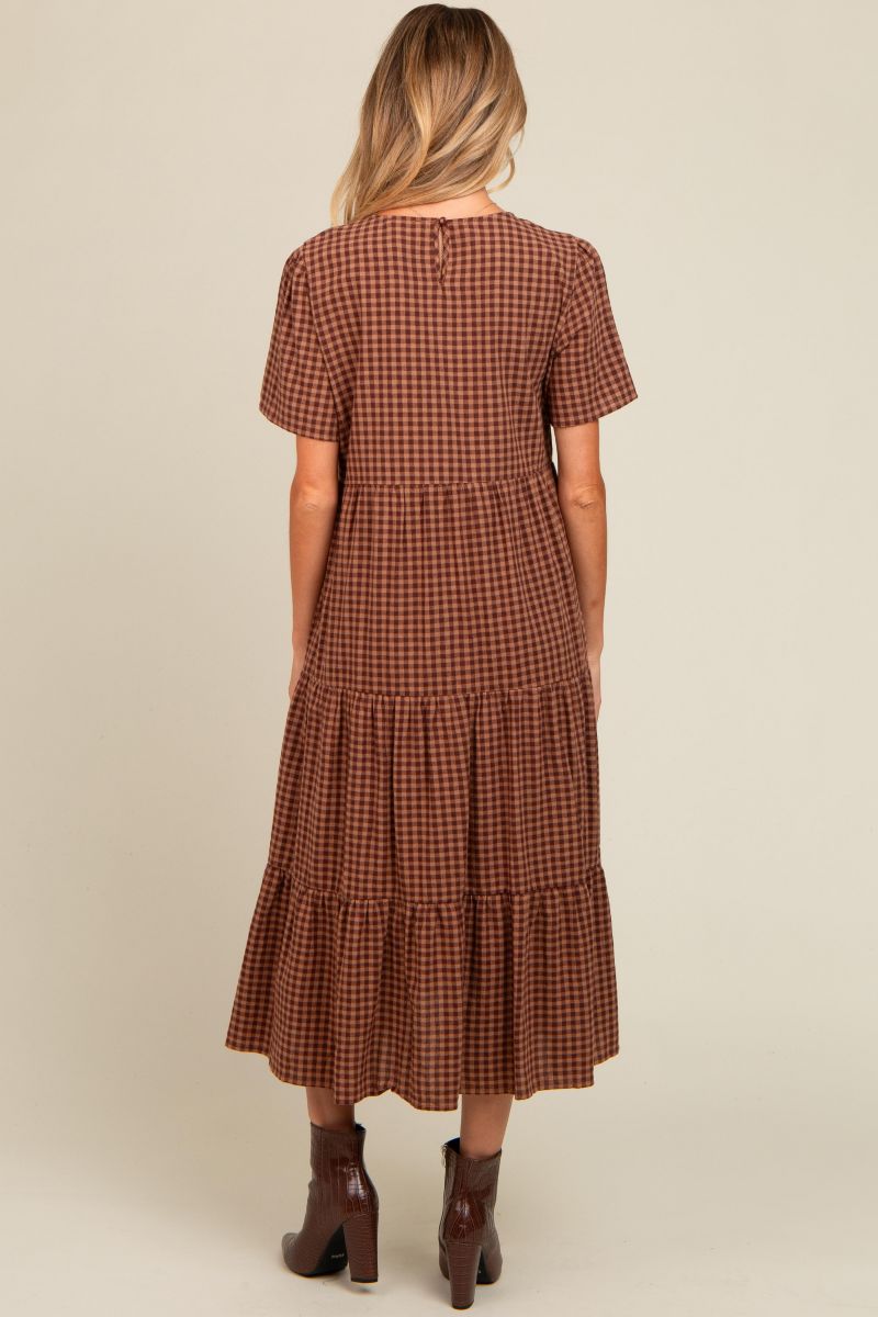 Women's Gingham Tiered Midi Dress