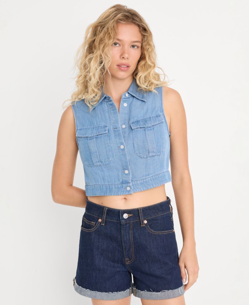 Women's Denim Sleeveless Button-Up Top