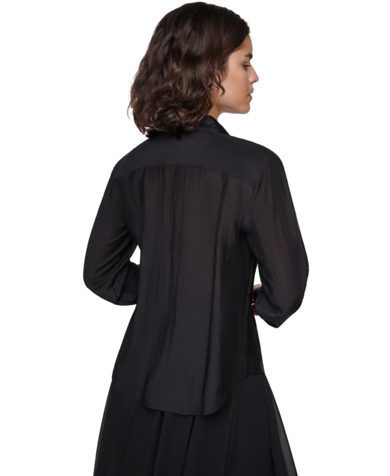 Petite Velvet Woven Long-Sleeve Point-Collar Blouse