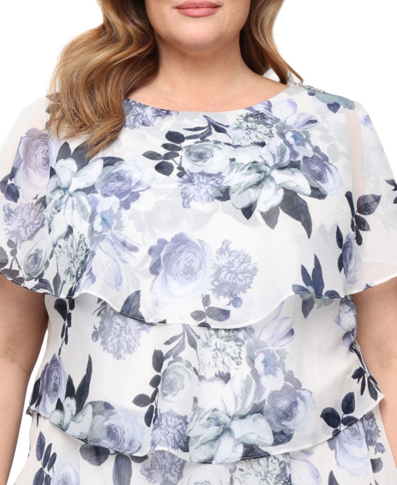 Plus Size Printed Crew Neck Tea Length Dress