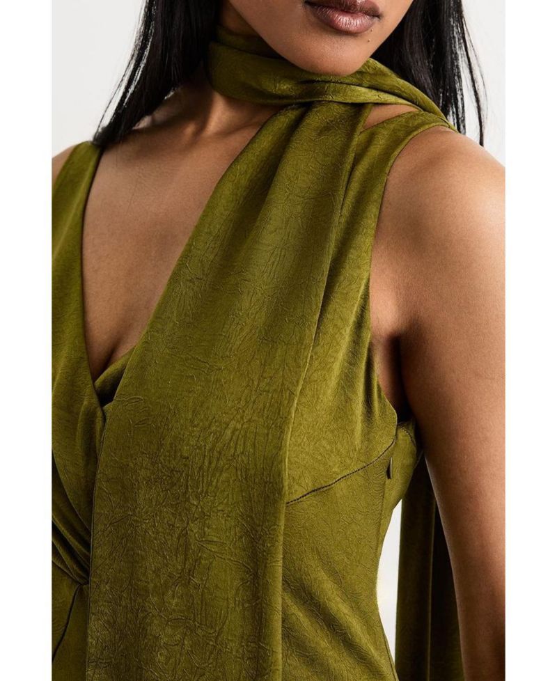 Women's Plain Scarf Detail Tie Neck Maxi Dress