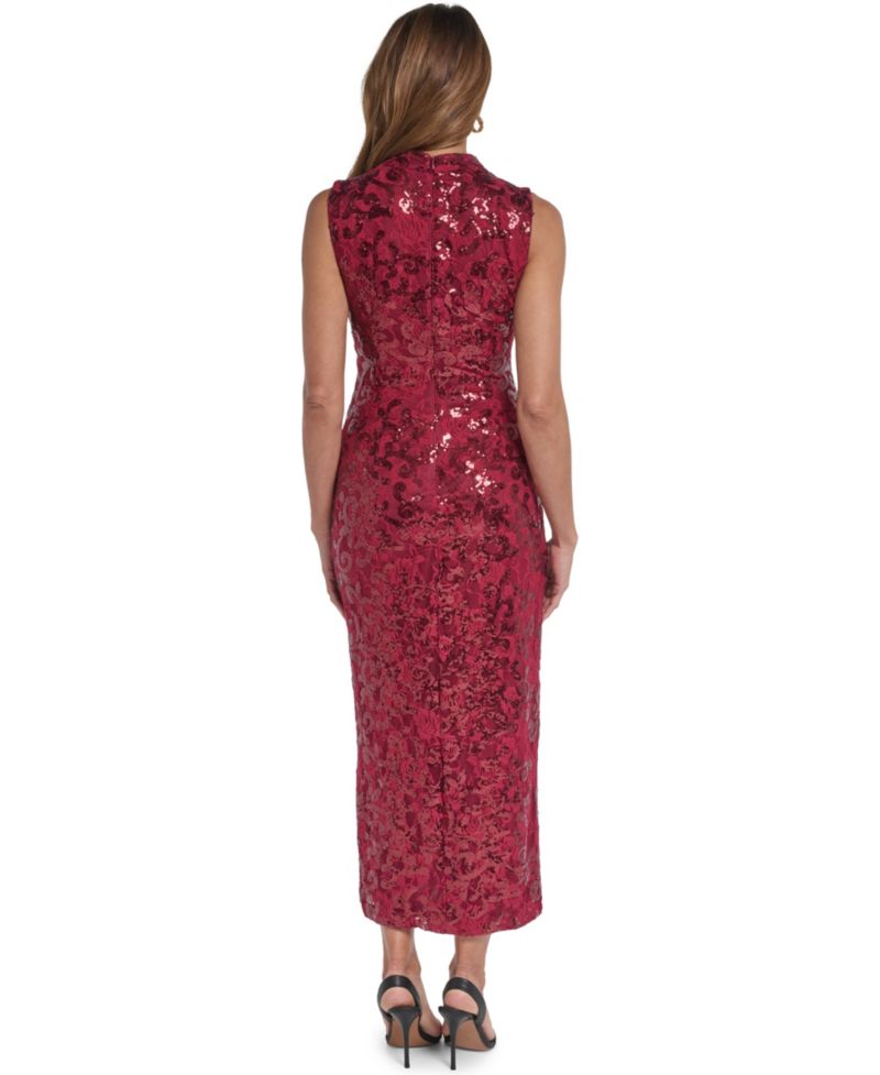 Petite Cowl Neck Sequin Floral-Print Midi Dress