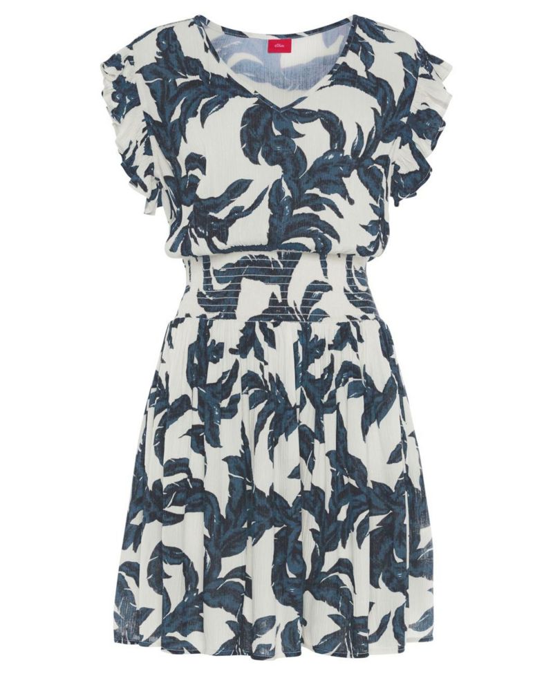 Women's Flutter-Sleeve Smocked-Waist Fit-and-Flare Dress