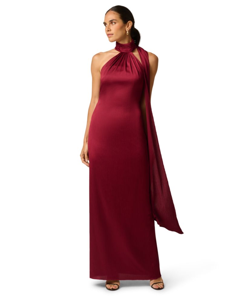 Women's Halter Crinkle-Satin Long Dress