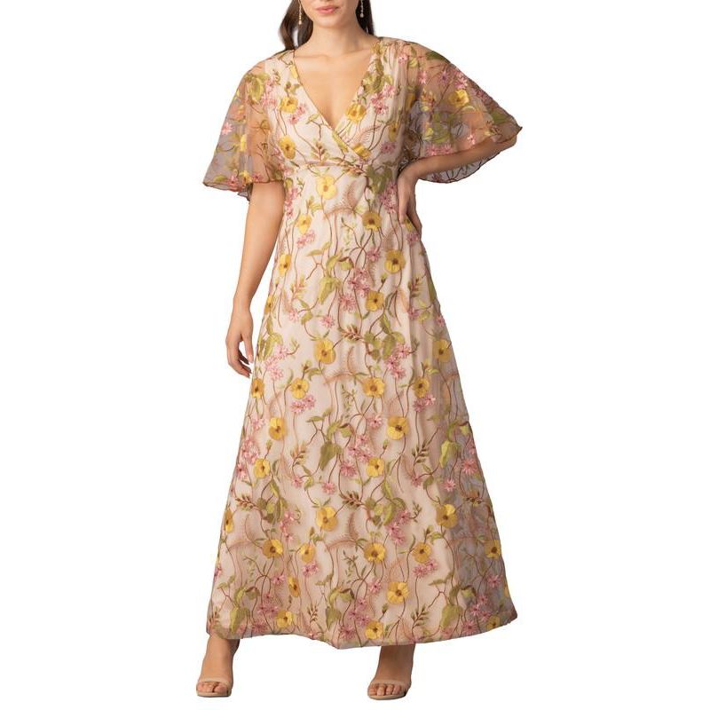 Women's Embroidered Elegance Evening Gown with Sleeves
