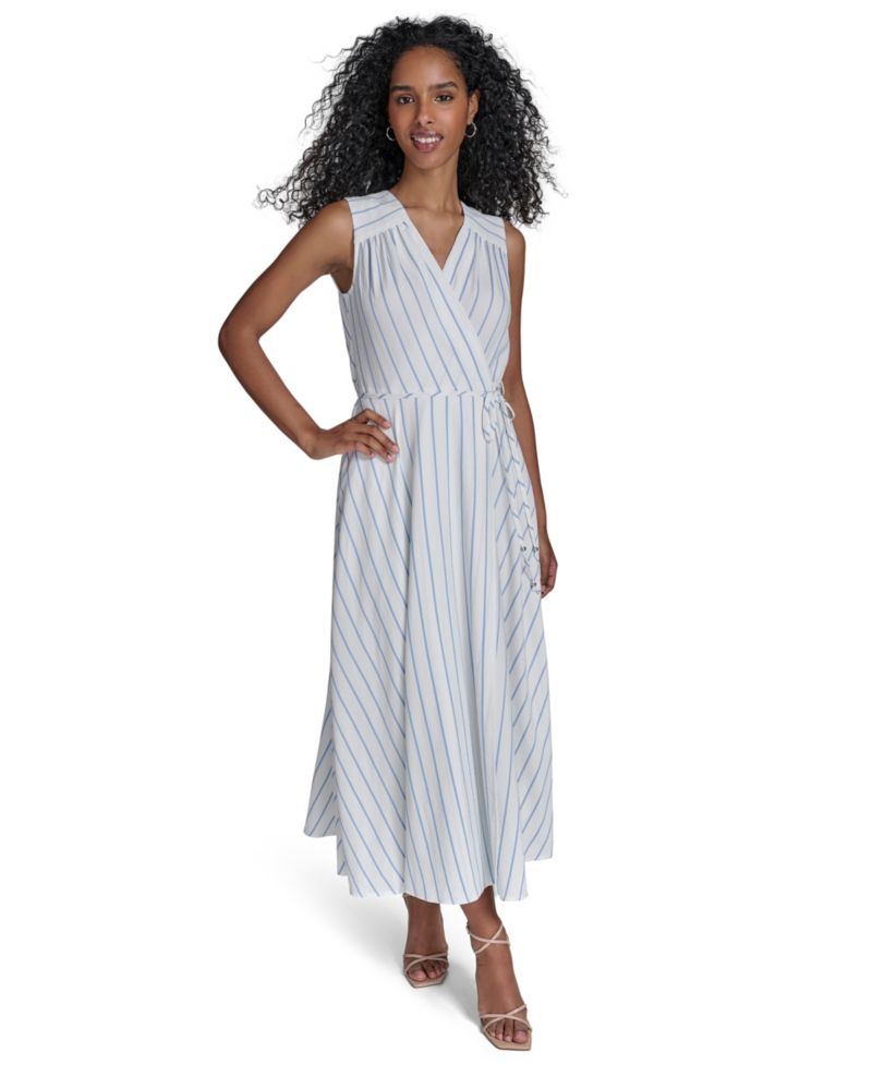 Women's Striped V-Neck Midi Dress