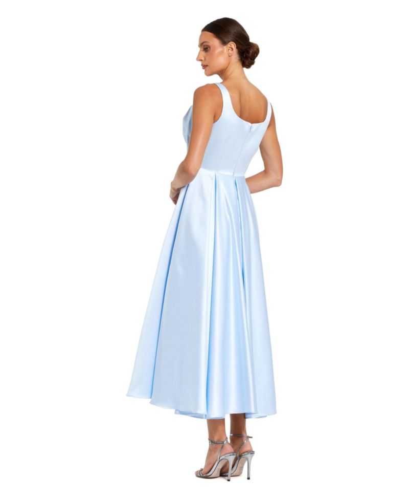 Women's Sleeveless Satin Midi Dress with Bow Detail