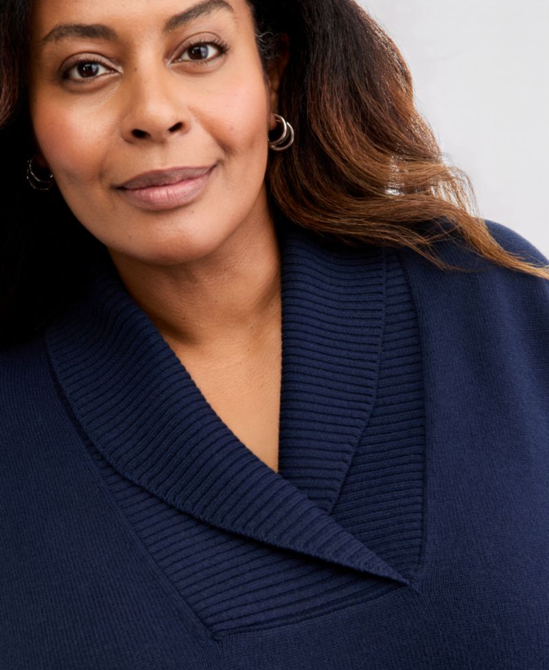 Petite Shawl Collar Cotton-Blend Sweater